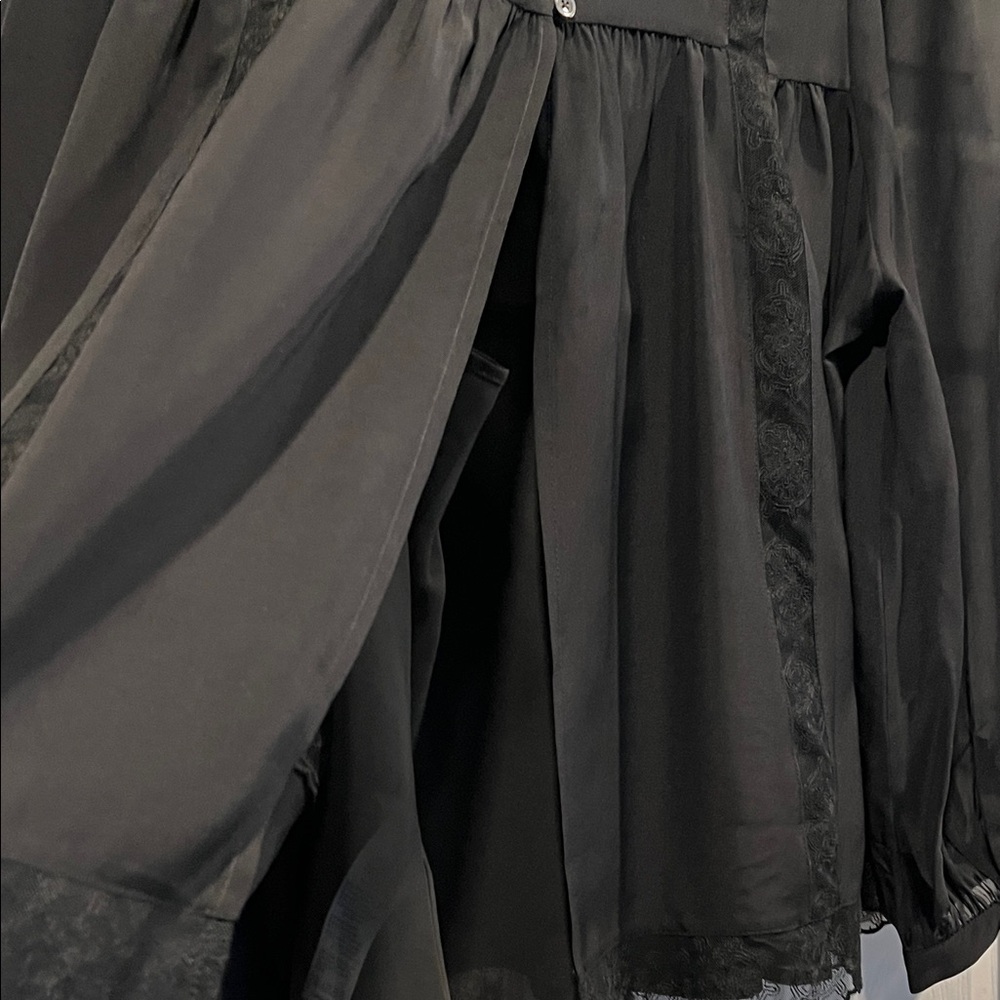 Madewell Silk Lace Inset Long Sleeve Black Top Delicate Intricate Romantic Flowy - Picture 11 of 16